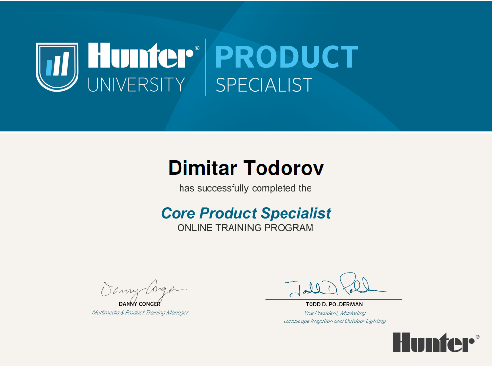 Hunter University Product Specialist Certificate